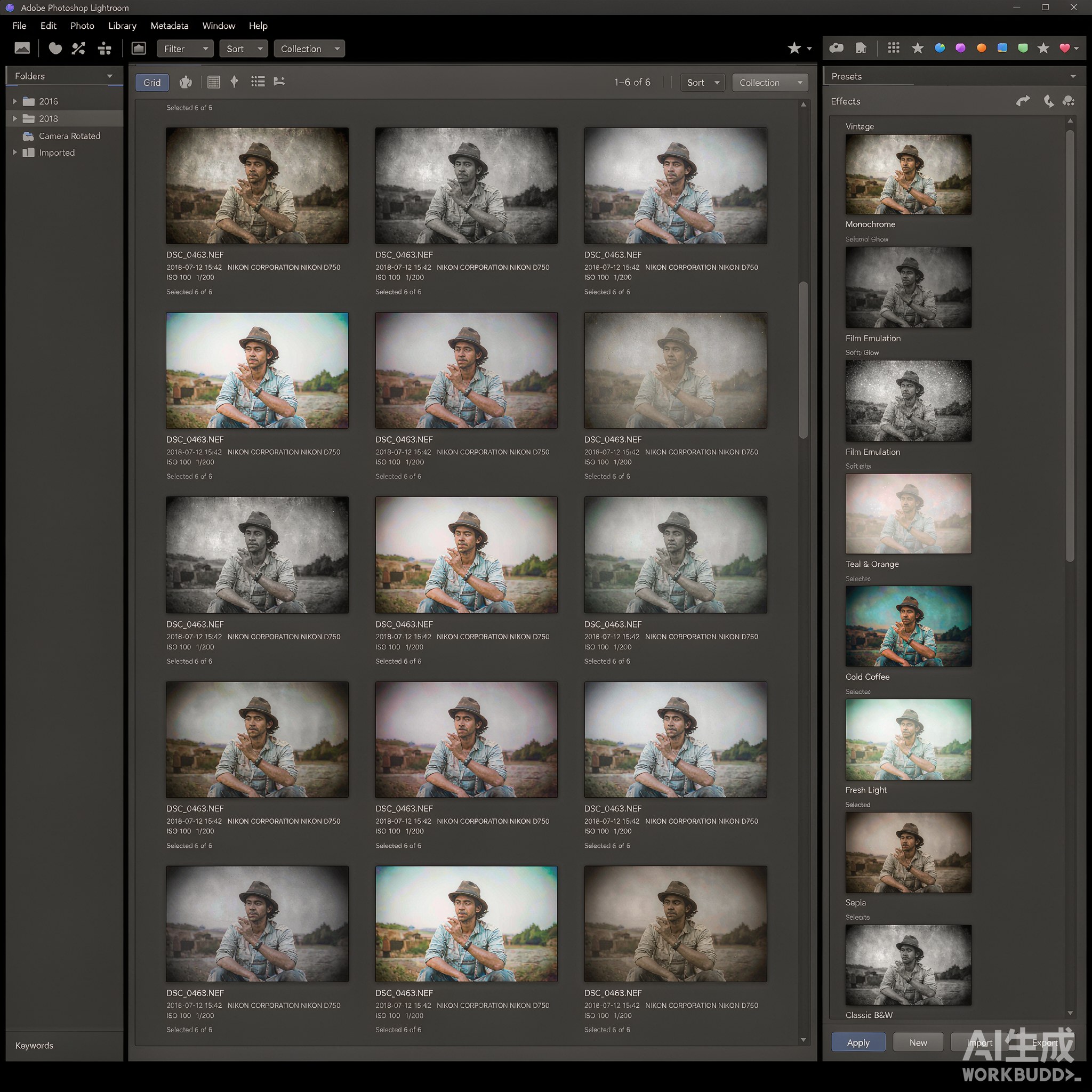 Adobe Lightroom照片库管理操作页面